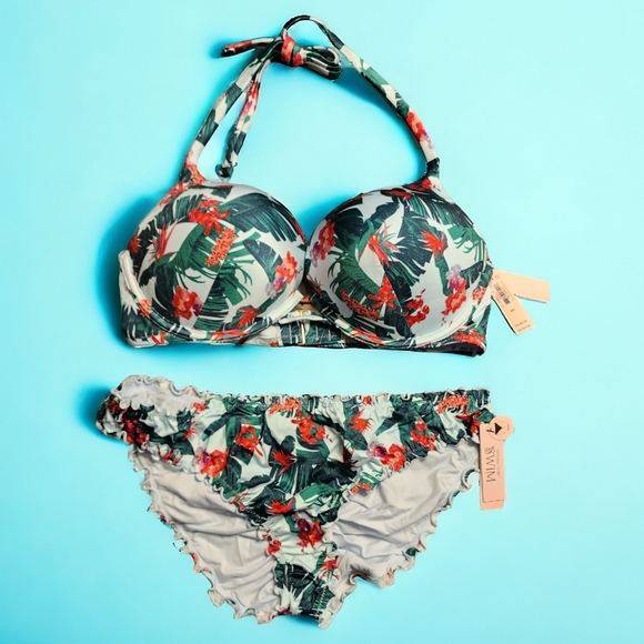 Victoria's Secret Bombshell Add 2 Cups Push Up Bikini Sz 38C NWT Blue Palm - Picture 6 of 6